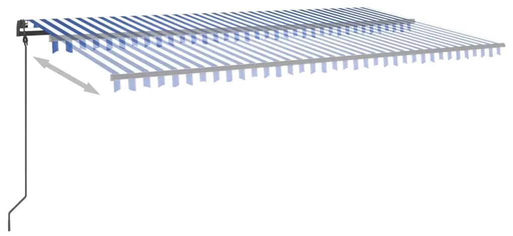 Tenda da Sole Retrattile Manuale con Pali 6x3,5 m Blu e Bianca