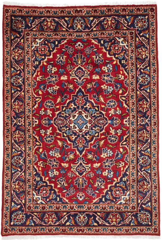 Kashan Tappeto 140x100 Rosso (Iran) Annodato A Mano