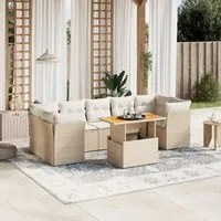 Set Divano da Giardino 8 pz con Cuscini Beige in Polyrattan 3270701