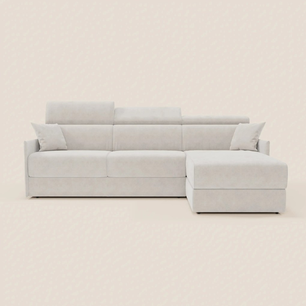 Miryam divano letto angolare compatto - poggiatesta reclinabili e penisola contenitore in tessuto smacchiabile T31