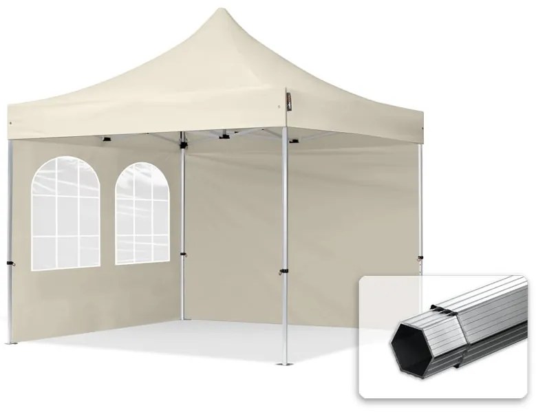 TOOLPORT 3x3m gazebo pieghevole PES con laterali (finestre), PROFESSIONAL alluminio, crema - (600158)