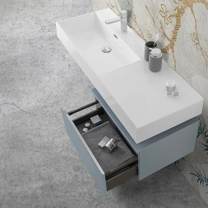 Mobile bagno sospeso 60 cm blu pastello lavabo 120 sinistro e specchio LED Iside