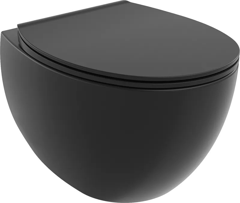 Mexen Egg WC rimless con coprisedile slim a chiusura rallentata, duroplast, nero opaco - 30245070