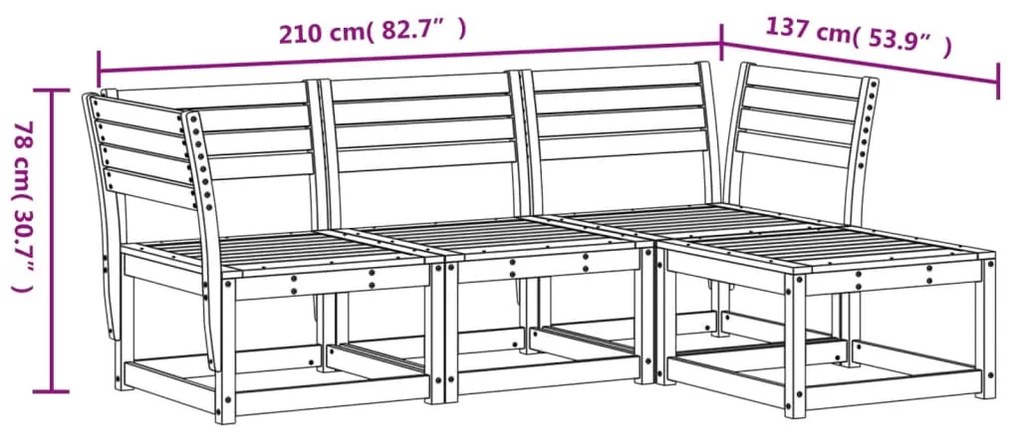 Set Salotto da Giardino 4 pz Bianco in Legno Massello di Pino