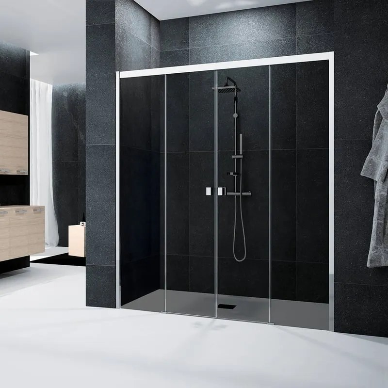 Porta doccia scorrevole Glam L 181 cm x H 200 cm x SP 6 mm, profilo cromo, vetro Fumè