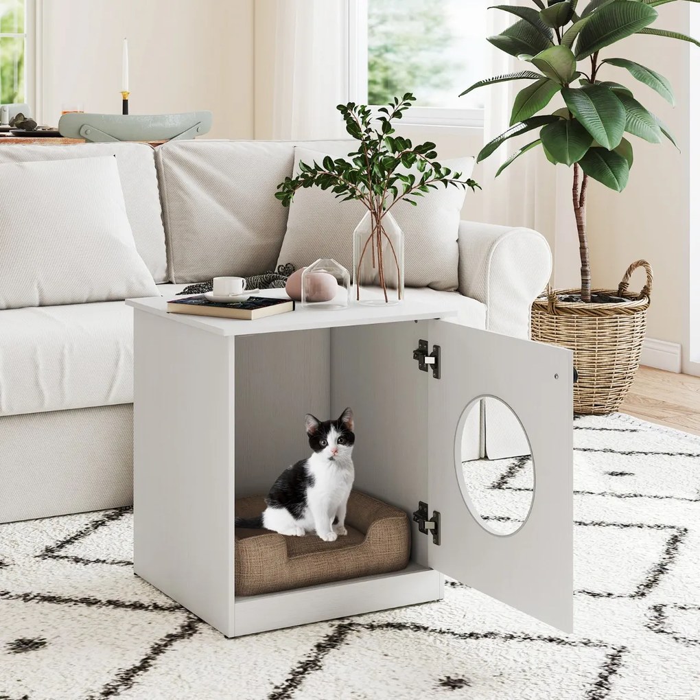 Costway Contenitore per lettiera per gatti toilette nascosta per gattini, Casa per animali da interno Bianco