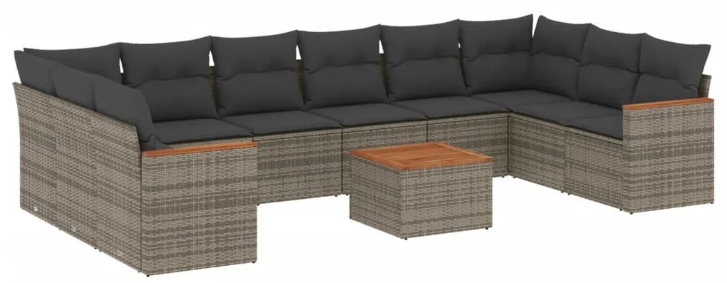 Set Divani da Giardino 11 pz con Cuscini in Polyrattan Grigio