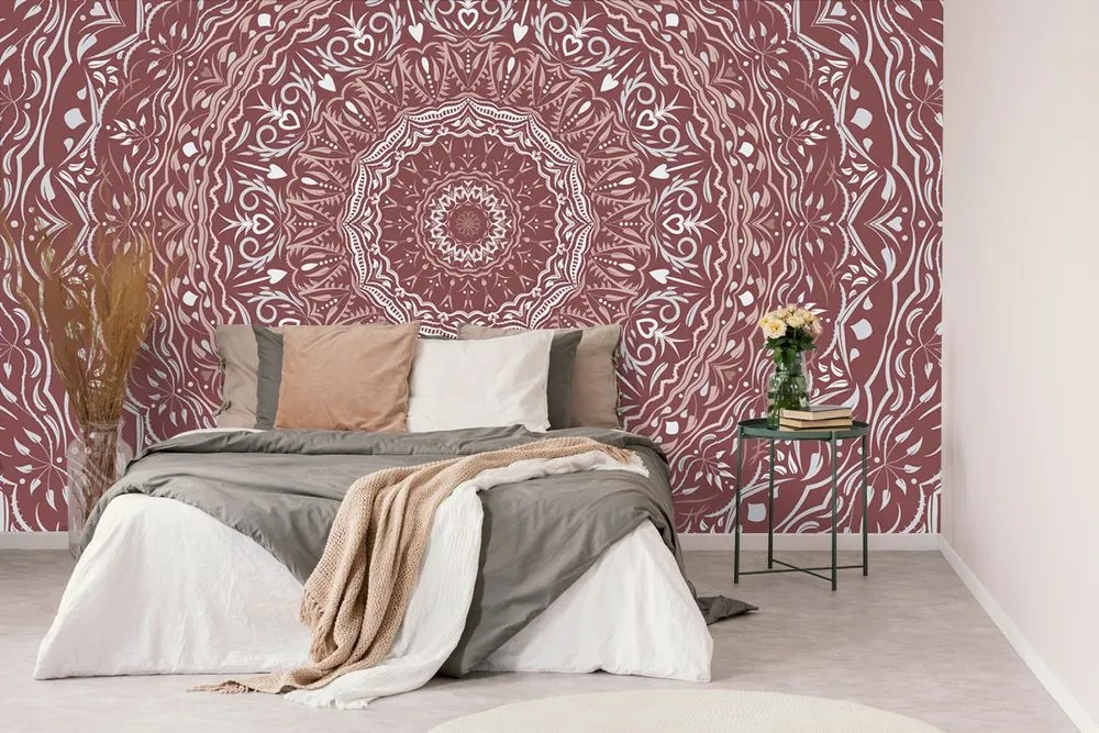 Carta da parati – Mandala in stile vintage in tonalità rosa