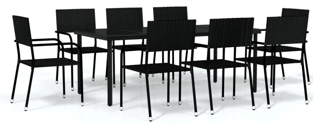 Set mobili da pranzo da giardino 9 pz nero
