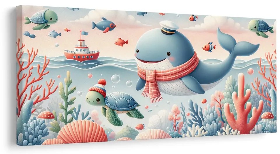 Quadro su tela – Balena e tartaruga nell’oceano