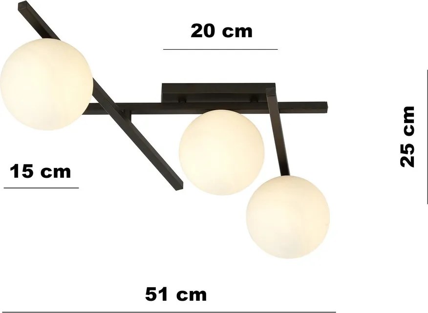 Lampadario da Soffitto in Acciaio e Vetro SMART 3 Nero 3xE14