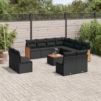 Set Divani da Giardino 12 pz con Cuscini Nero in Polyrattan 3260172