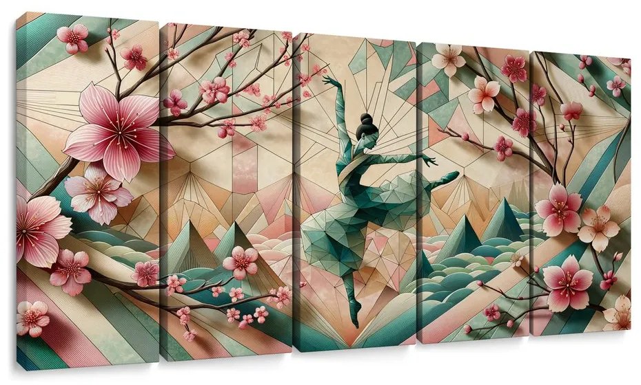 Quadri 5 pezzi – Ballerina geometrica in movimento