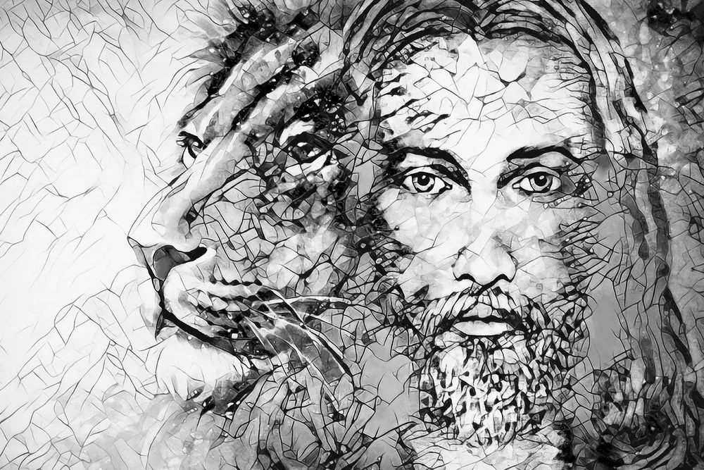 Quadro su tela – Onnipotente con leone in bianco e nero