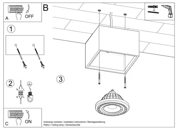 Sollux SL.0883 - Plafoniera QUATRO 1xGU10/40W/230V calcestruzzo