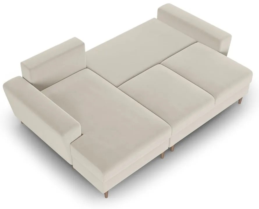 Divano angolare beige allungabile e con contenitore (con penisola a sinistra/con chaise lounge) con rivestimento in velluto Kyoto – Cosmopolitan Design