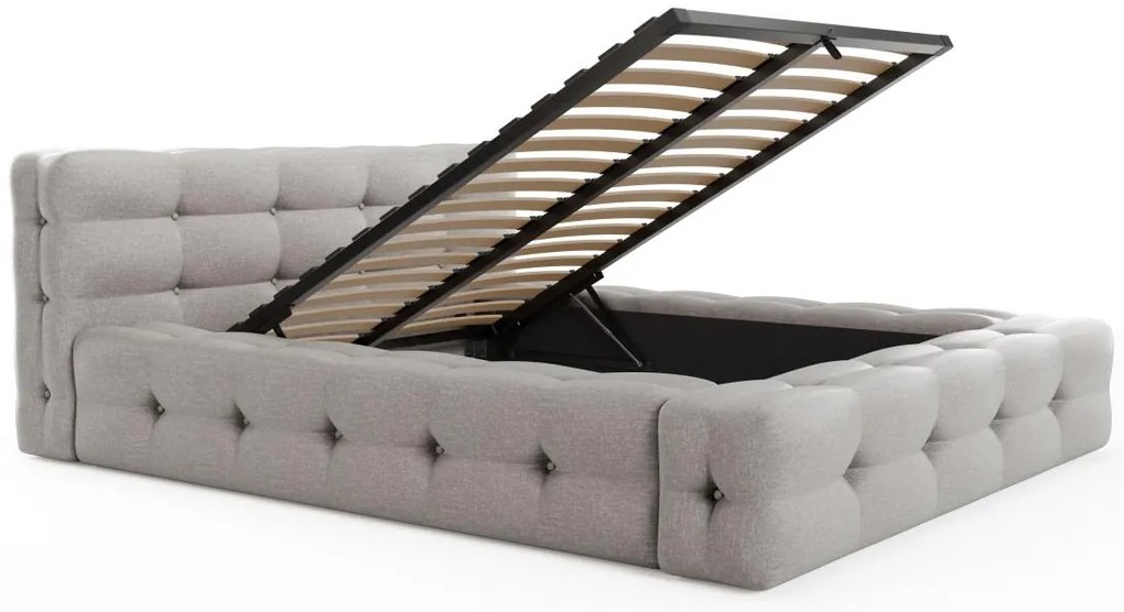 Letto con contenitore trapuntato 140 x 190 cm Tessuto chiné Grigio - LERUCO di PASCAL MORABITO