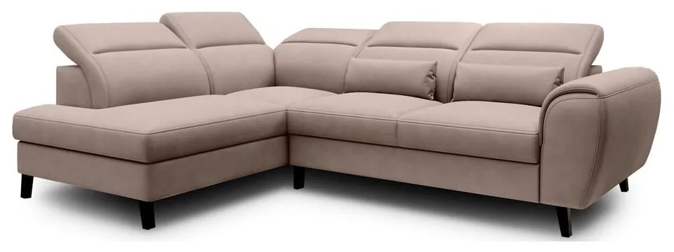 Divano angolare beige allungabile/con contenitore (con penisola a sinistra/a L) e rivestimento in velluto Noble – ELTAP