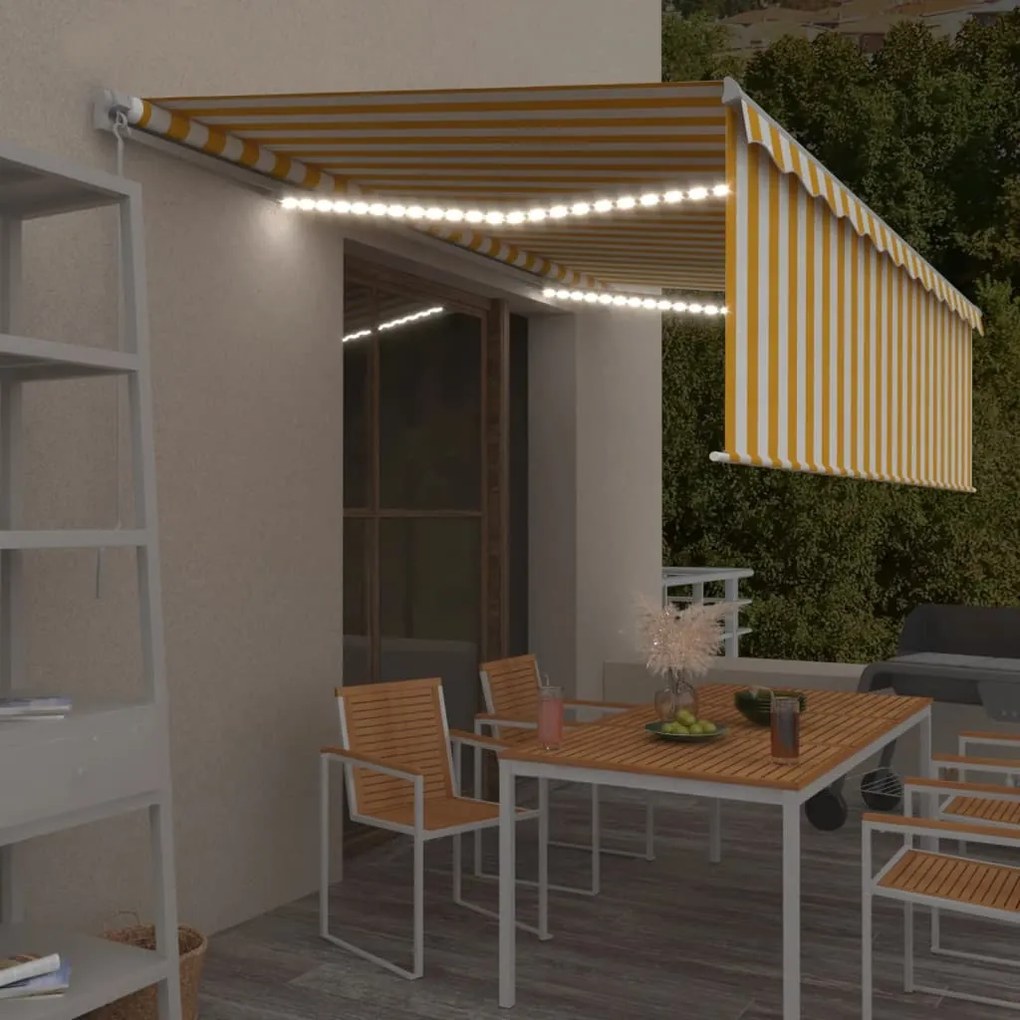 Tenda Sole Retrattile Manuale Parasole Led 5x3m Gialla Bianca /