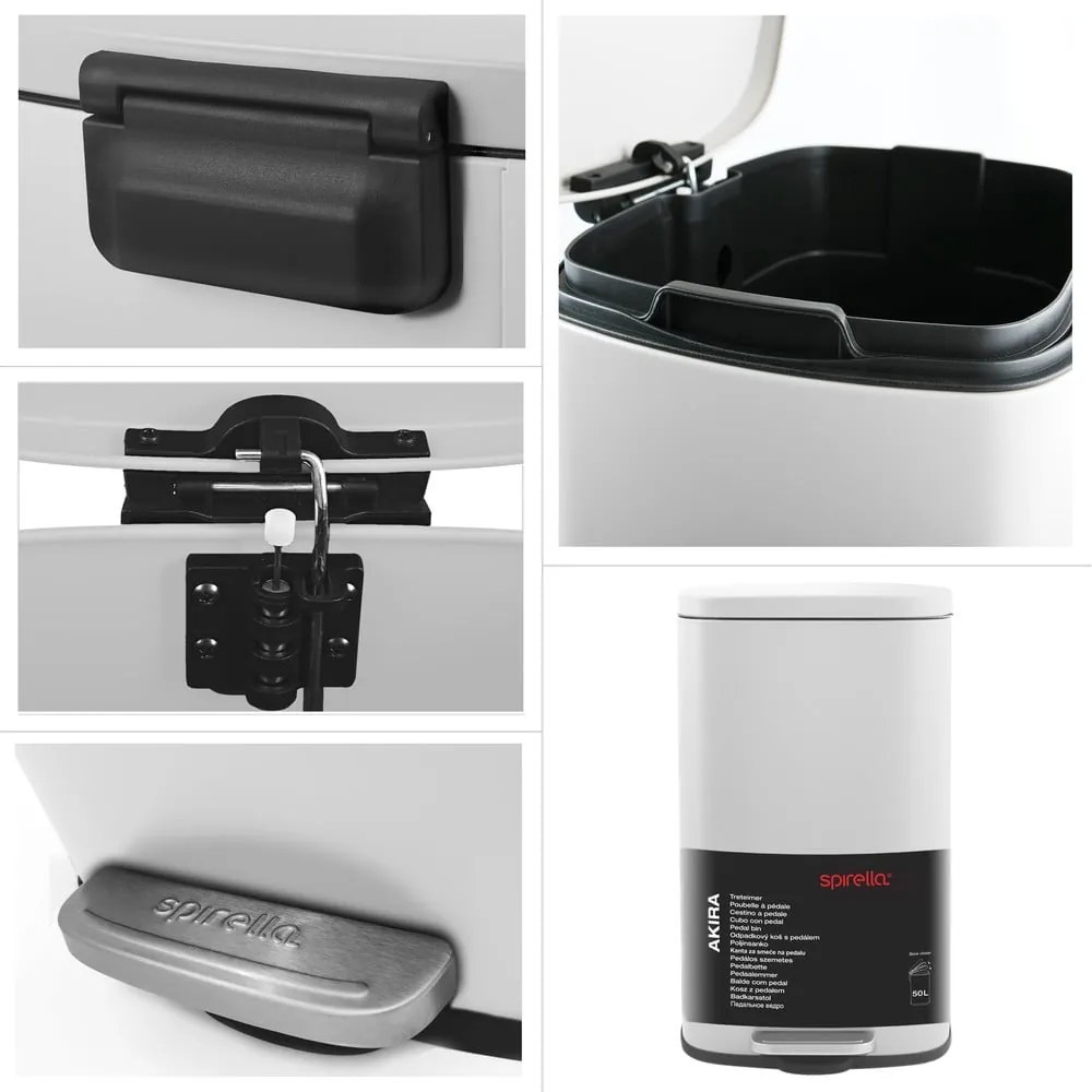 Cestino per la spazzatura bianco opaco in acciaio con pedale 50 l Akira – Spirella