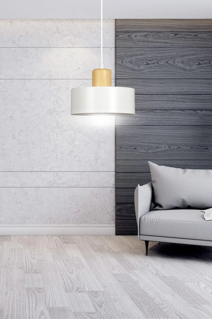 Lampadario a Sospensione in Acciaio e Legno TORIN 1 Nero/Bianco E27