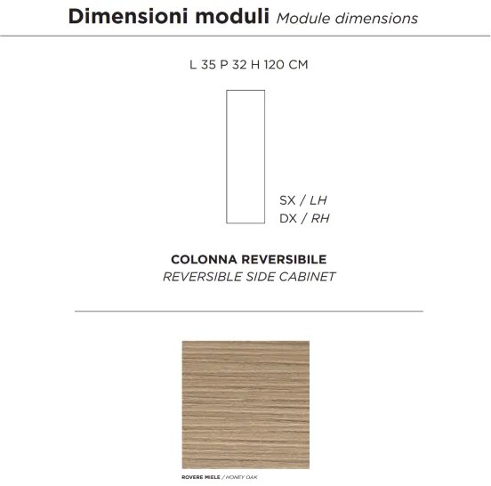 Colonna da bagno reversibile moderna PIAVE ad 1 anta Rovere Miele