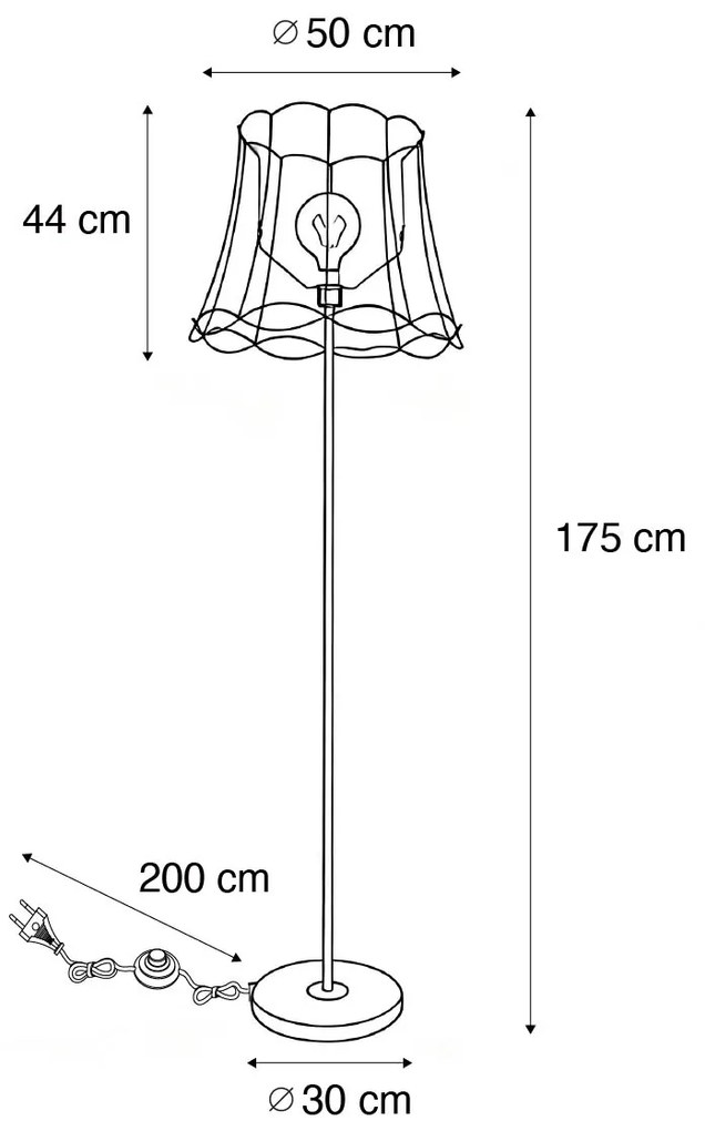 Lampada da terra retrò in ottone con paralume Granny Frame nero 45 cm - Kaso