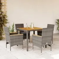 Set Pranzo Giardino 5 pz con Cuscini Grigio Polyrattan Acacia 3278634