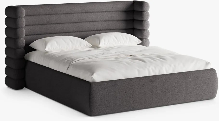 Letto imbottito Mount con contenitore in bouclé Coral - 160x200 cm