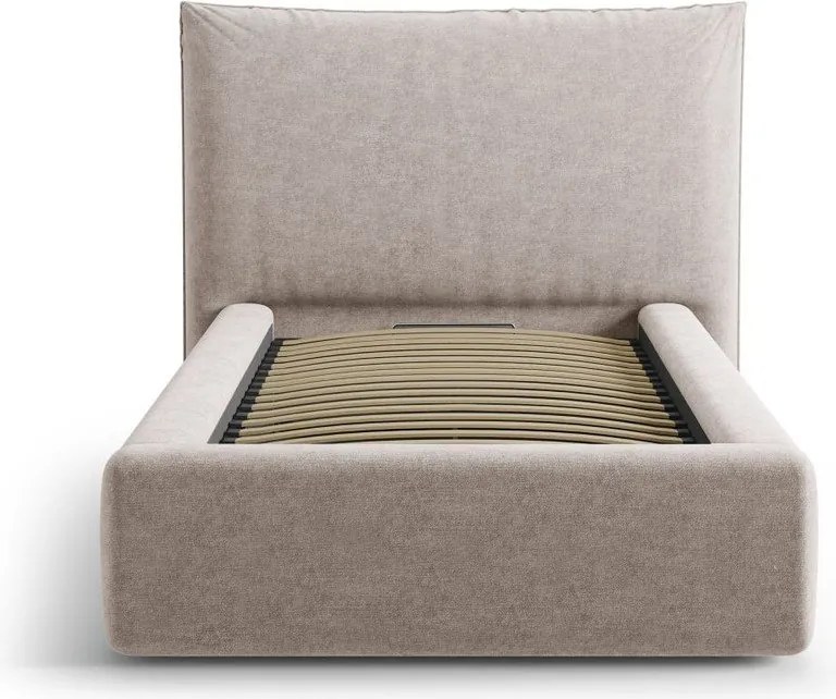 Letto singolo imbottito beige con contenitore con rete inclusa 90x200 cm Kaelle – Micadoni