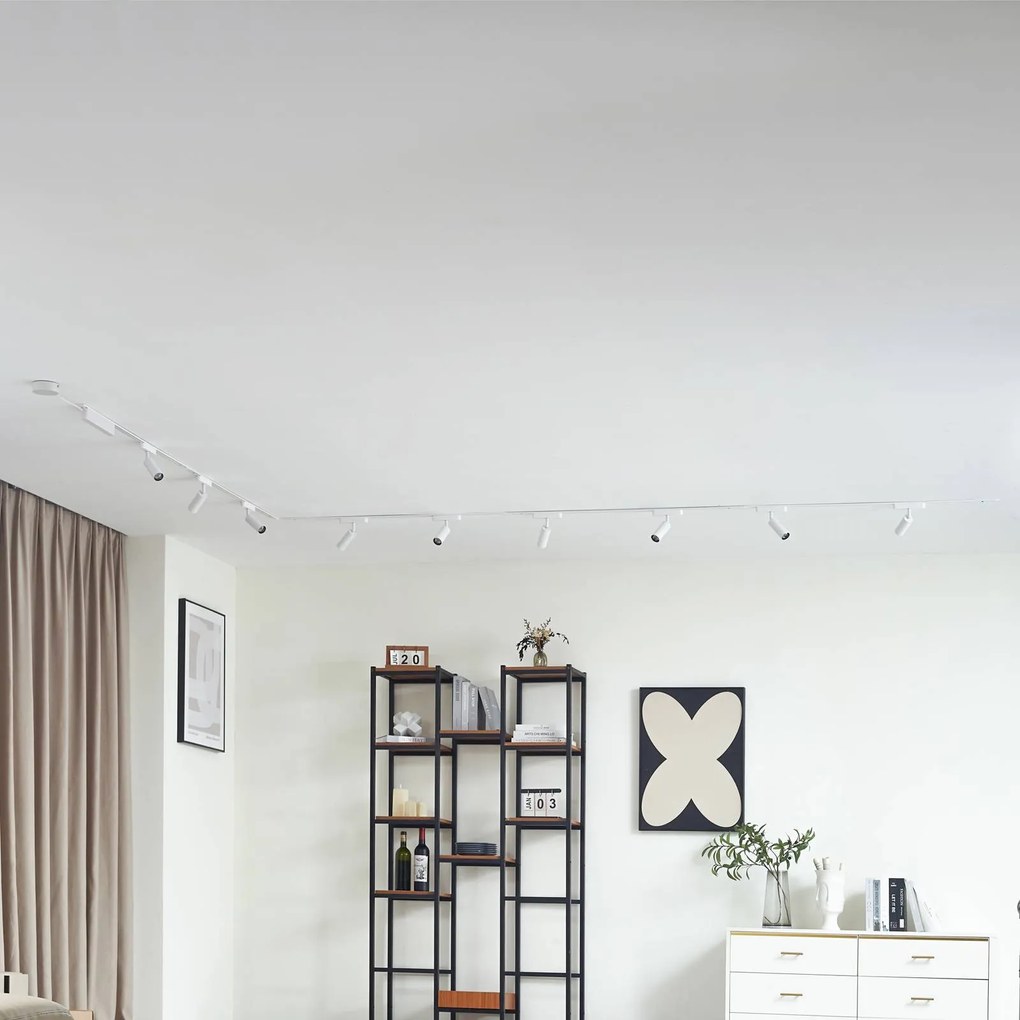 Sistema a binario 48V Lumaro, faretti, 9 luci, bianco, Ø 4 cm, 25 Lumaro Lindby, dimmerabile, Bianco / Opale, Soggiorno / Sala da pranzo, Alluminio, Moderno