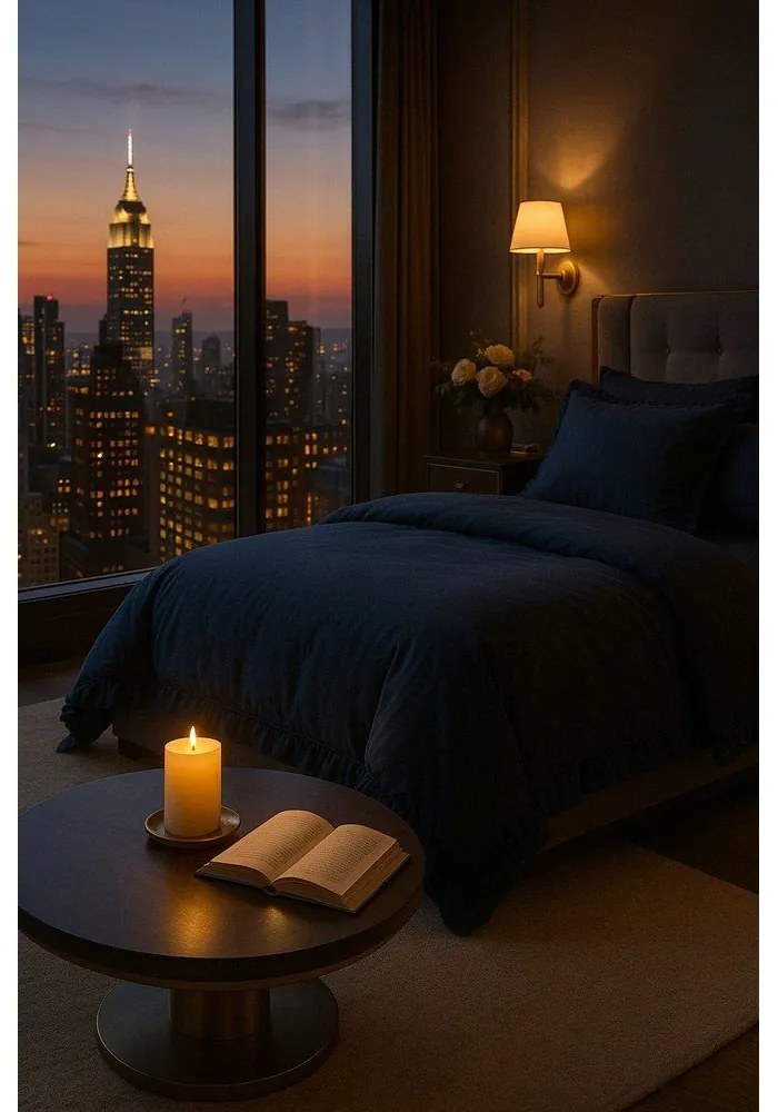 Set copripiumino e federa blu scuro in cotone renforcé per letto matrimoniale ed esteso 240x220 cm Ruffle Striped – Mila Home Luxury