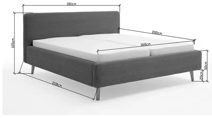 Letto matrimoniale imbottito grigio con contenitore con rete inclusa 160x200 cm Mattis – Meise Möbel