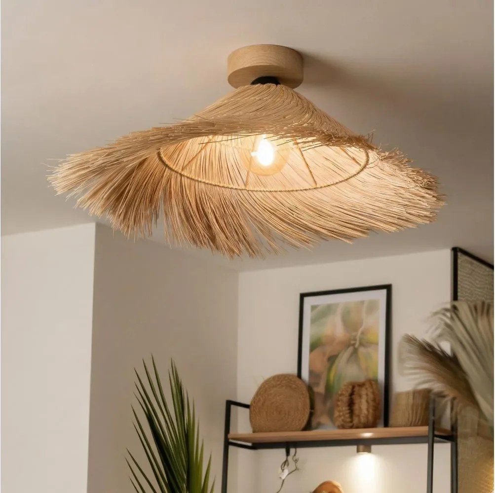 Brilagi - Plafoniera LED da soffitto CERIA BOHO 1xE27/40W/230V Ø 70 cm rattan/rovere