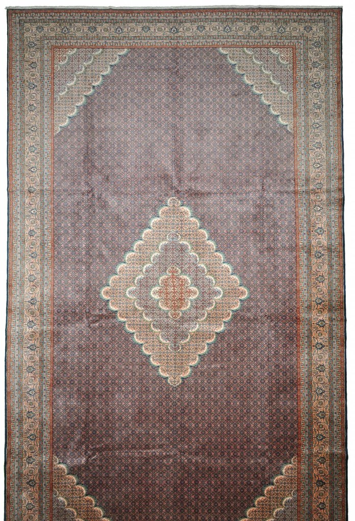 Tabriz Tappeto 550 x 330 Blu (Iran) Annodato A Mano