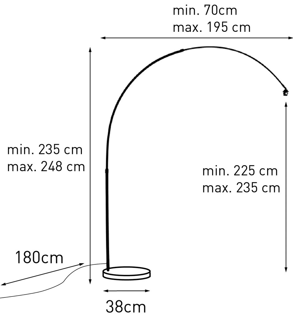 Lampada ad arco moderna nera con base bianca regolabile senza paralume - XXL