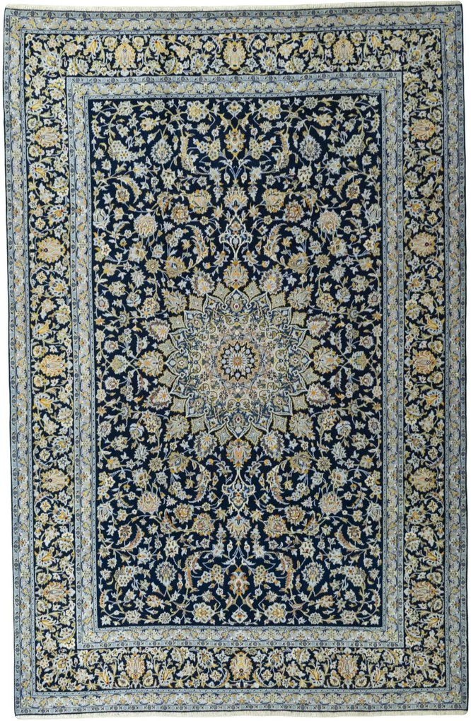 Kashan Tappeto 380x250 Blu (Iran) Annodato A Mano