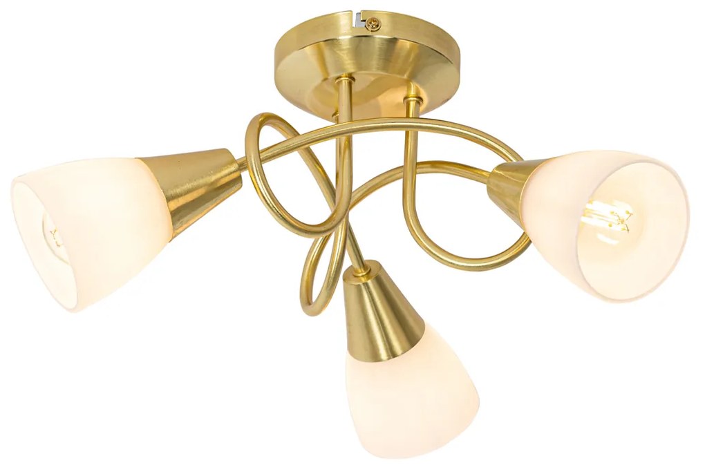Plafoniera classica oro con vetro opalino 3 luci - Inez