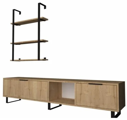 Parete Attrezzata Soggiorno 180 Cm Porta TV E Libreria Rovere Zenon