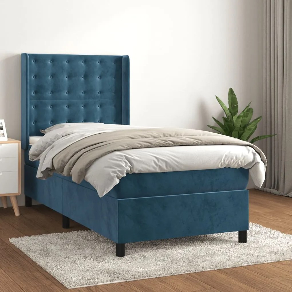 Giroletto A Molle Con Materasso Blu Scuro 100x200 Cm İn Velluto /