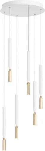 Lampada a sospensione LED a 6 Luci in metallo verniciato 35 cm Bianco e Oro TUBIC
