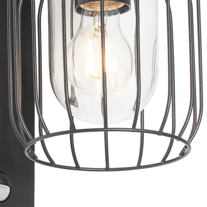 Lampada da parete moderna per esterni nera IP44 con sensore di movimento - Luc