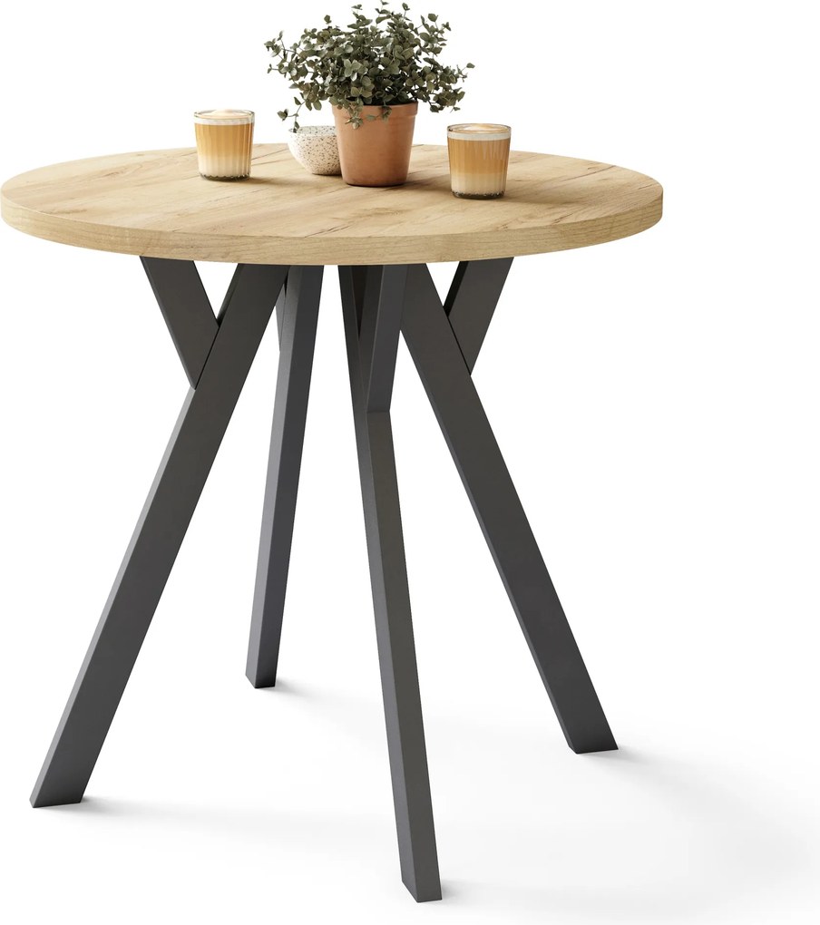 ALMO 80 Rovere Craft Gold/gambe nere - TAVOLO ROTONDO CON GAMBE A Y LOFT/INDUSTRIALE PER CUCINA SOGGIORNO O SALA DA PRANZO