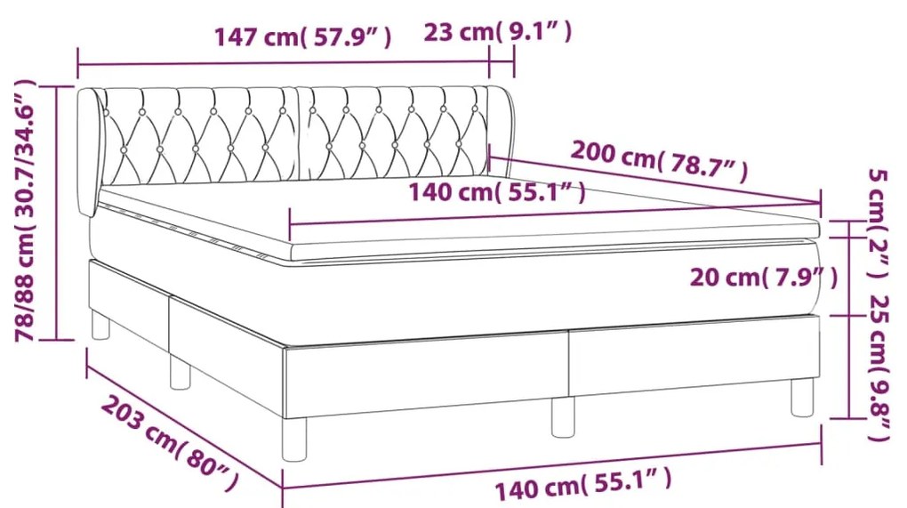 Giroletto a Molle con Materasso Grigio Scuro 140x200cm Tessuto