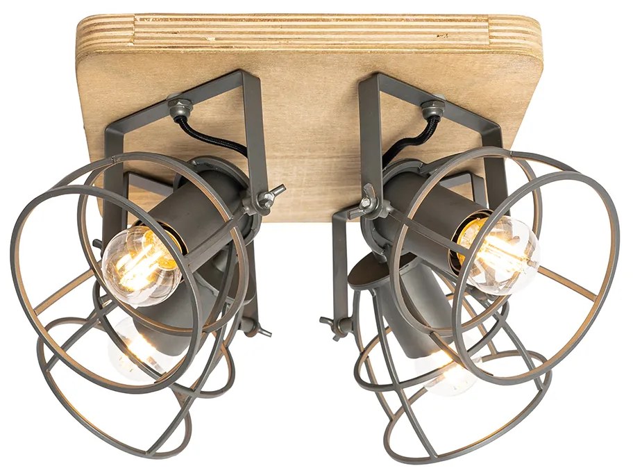 Faretto industriale in legno con grigio scuro regolabile 4 luci - Arthur