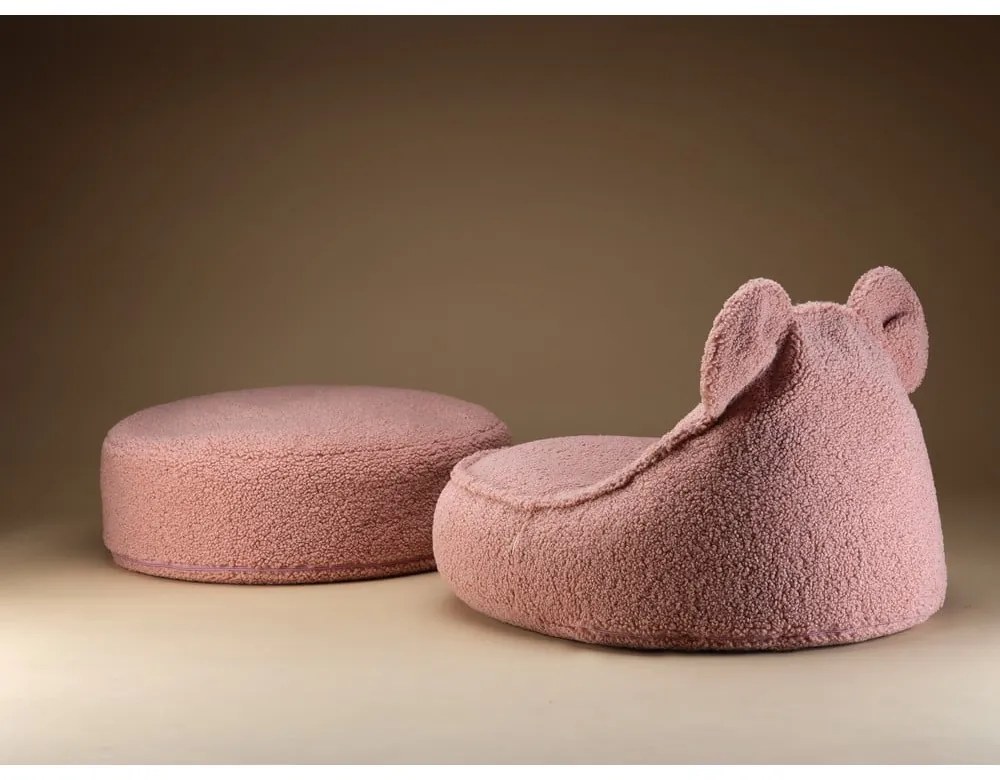 Pouf a sacco per bambini rosa con rivestimento in bouclé Bear – Wigiwama