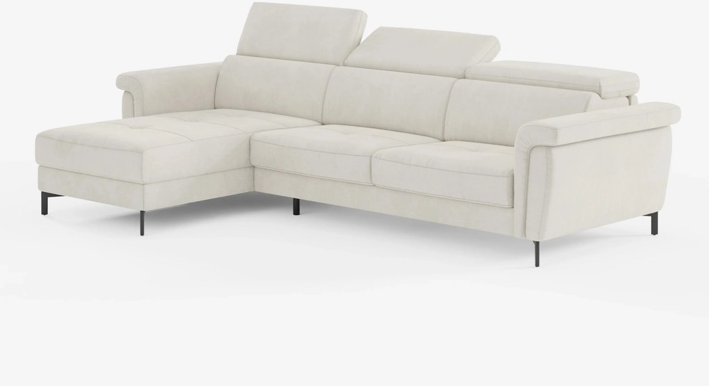 Capri Divano letto angolare con penisola contenitore e poggiatesta reclinabili - elegante tessuto smacchiabile T30