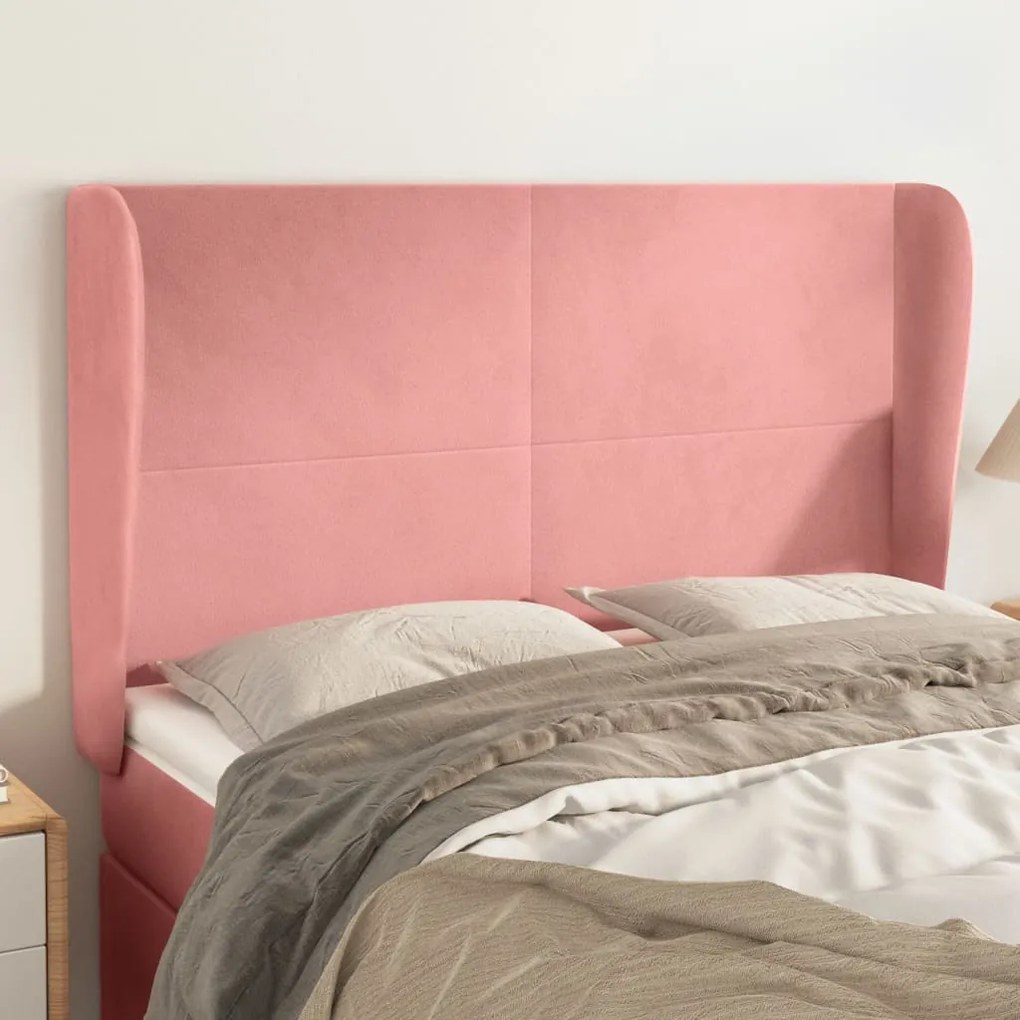 Testiera Ad Orecchio Rosa 147x23x118/128 Cm İn Velluto /