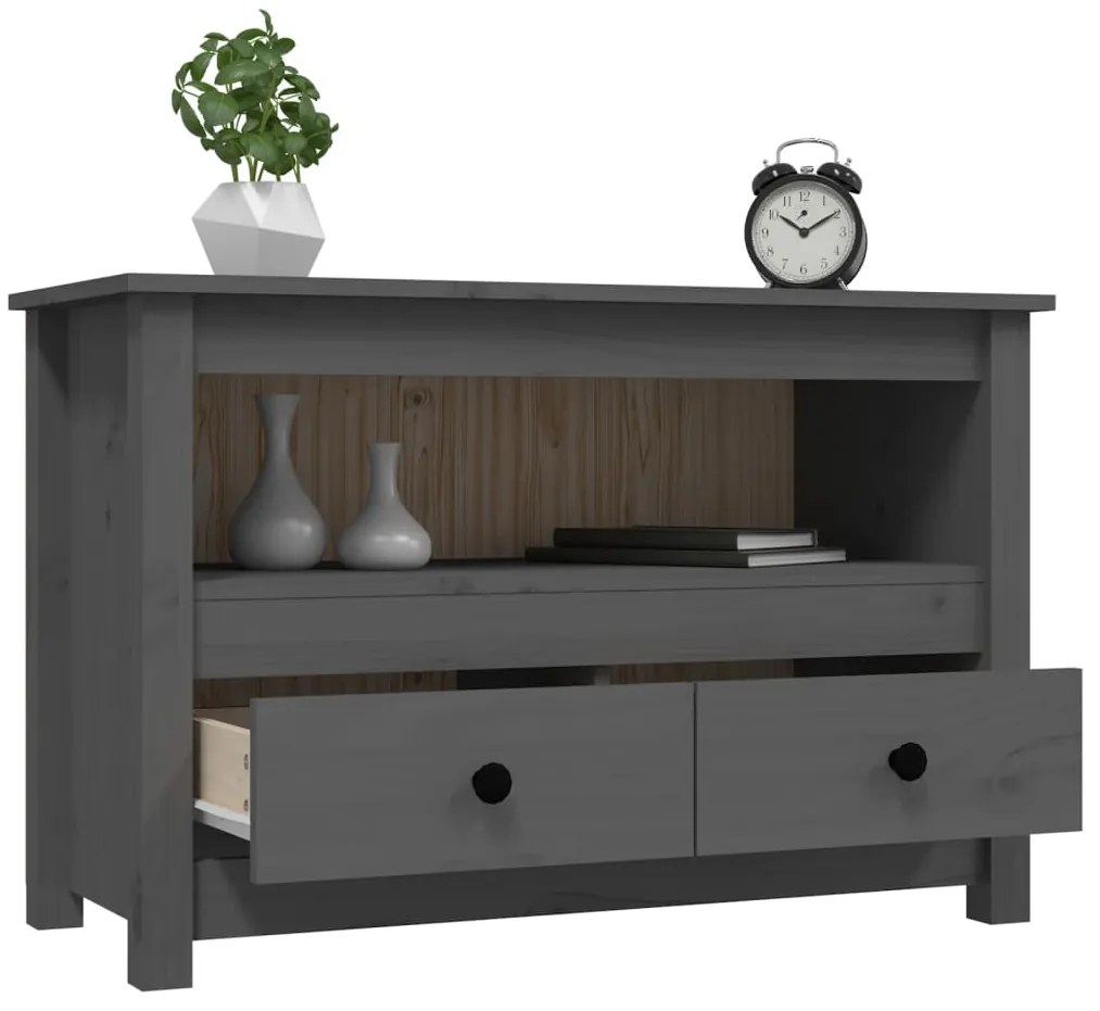 Mobile porta tv grigio 79x35x52 cm in legno massello di pino