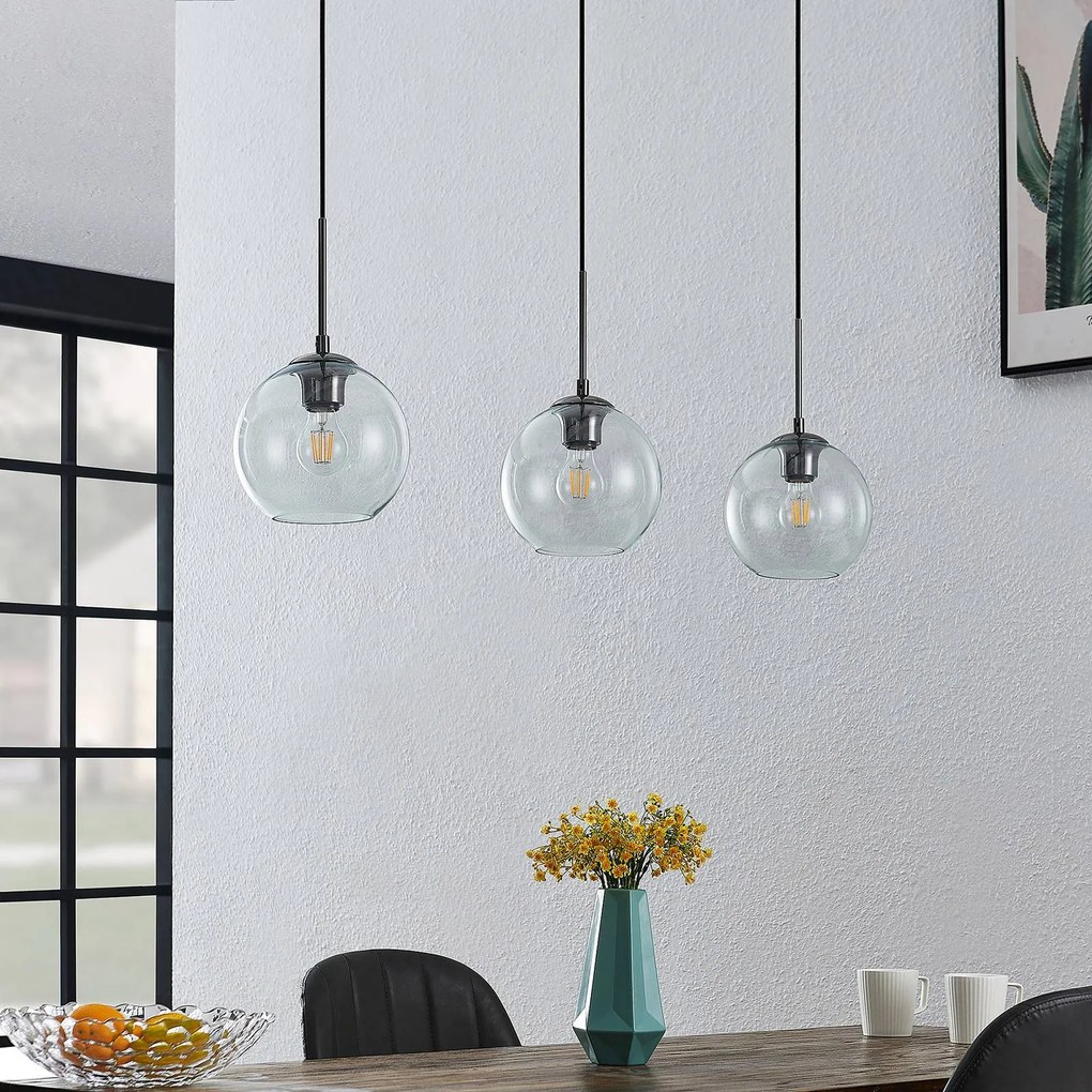 Lampada a sospensione in vetro Firano Lindby, dimmerabile, Alluminio / Grigio / Zincato, Soggiorno / Sala da pranzo, Metallo, Moderno, Lampada a sospensione